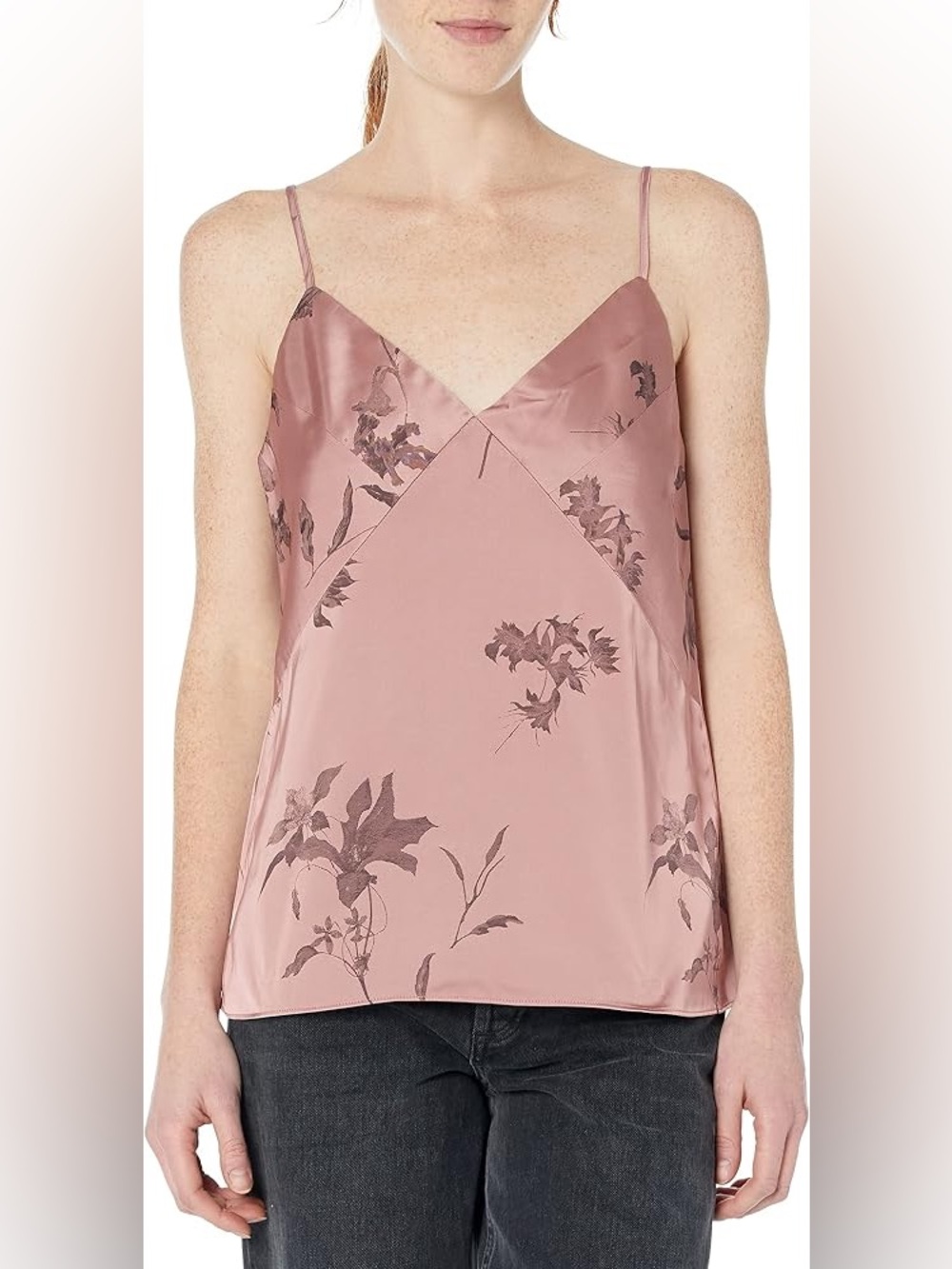 Club Monaco Satin Floral Print Women’s Dusty Rose Cami Top Sz L NWT